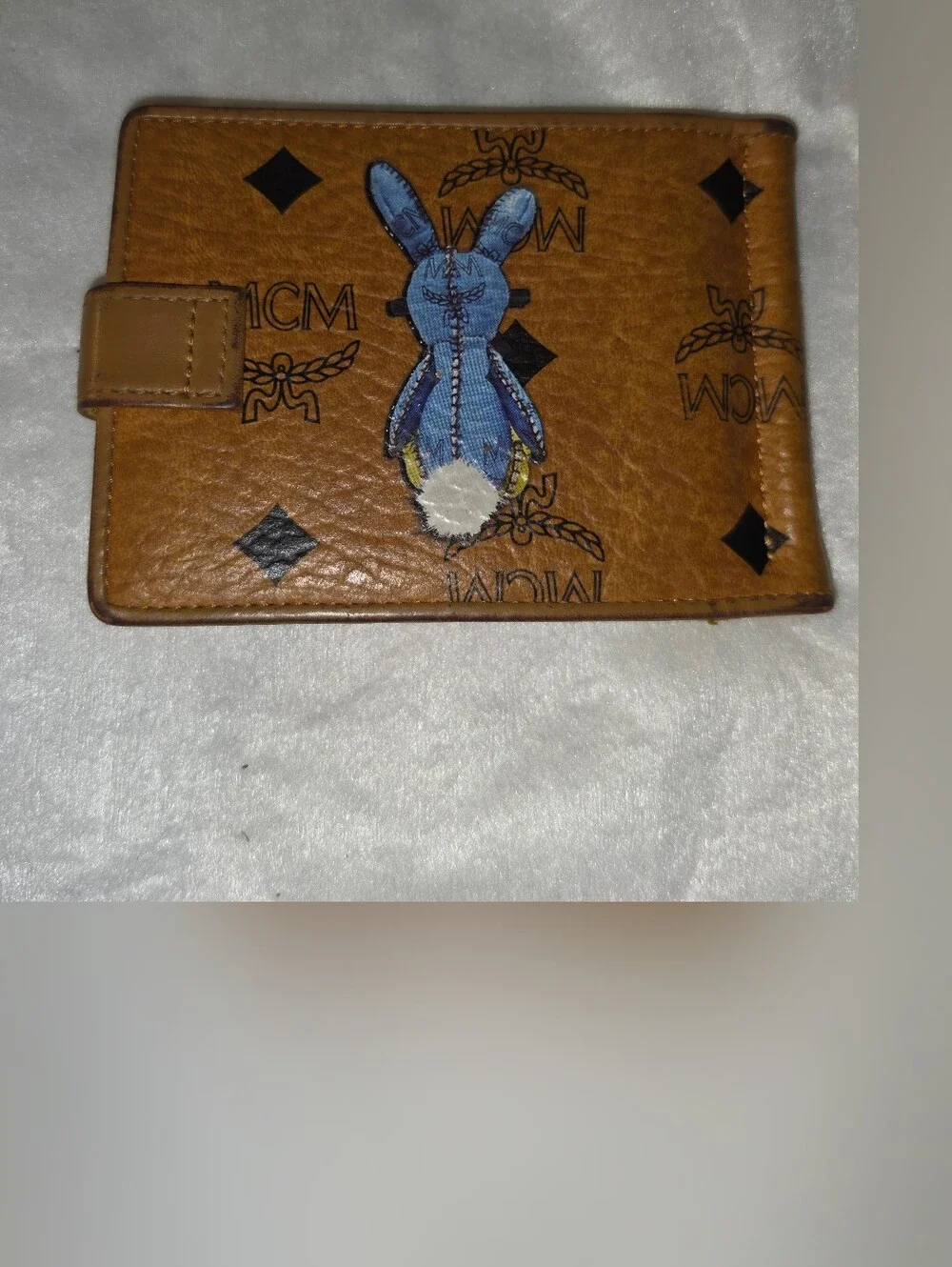 MCM Cognac Leather Card Holder with Multicolor Bunny Graphic